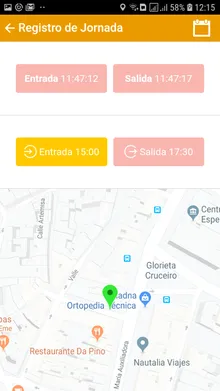 Pantalla de inicio del registro de jornada